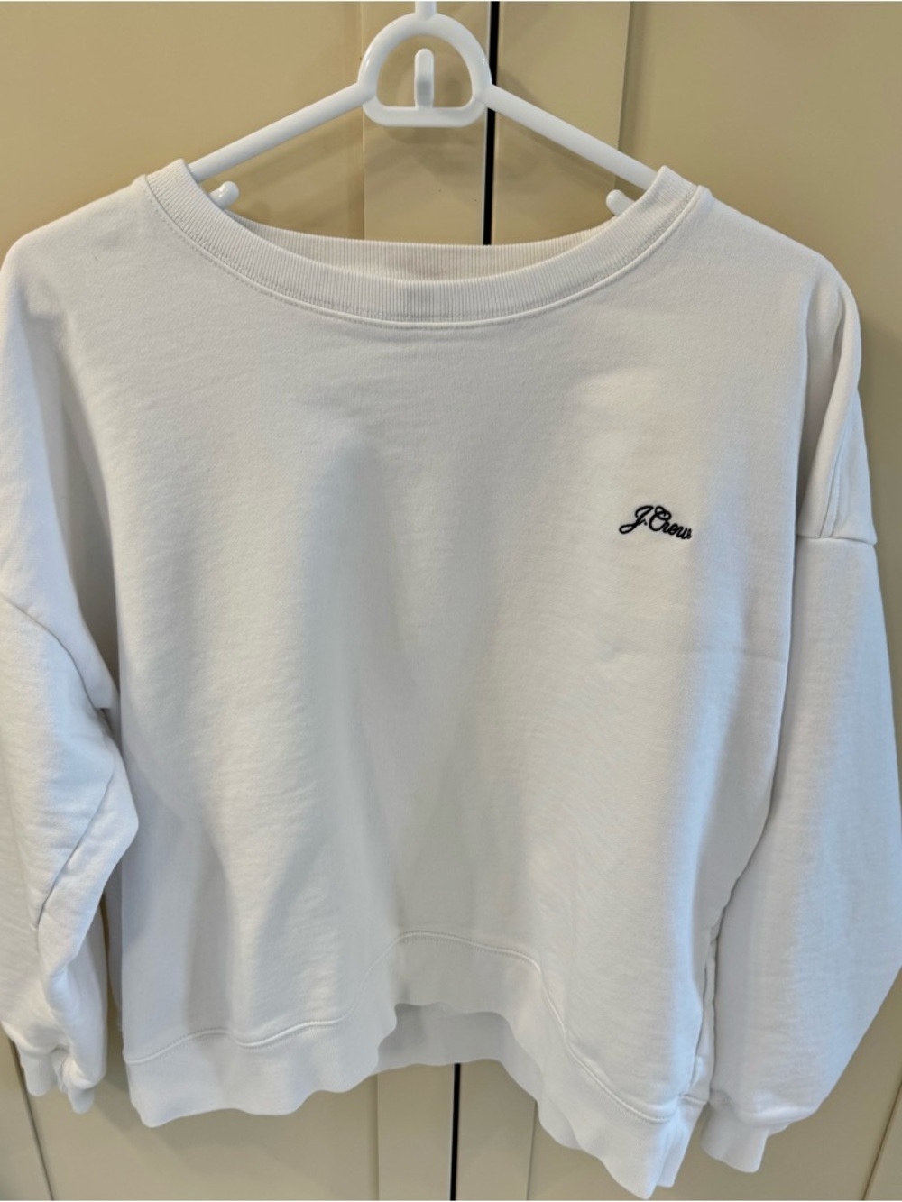 J. Crew White Crewneck Sweatshirt with Small Script Logo